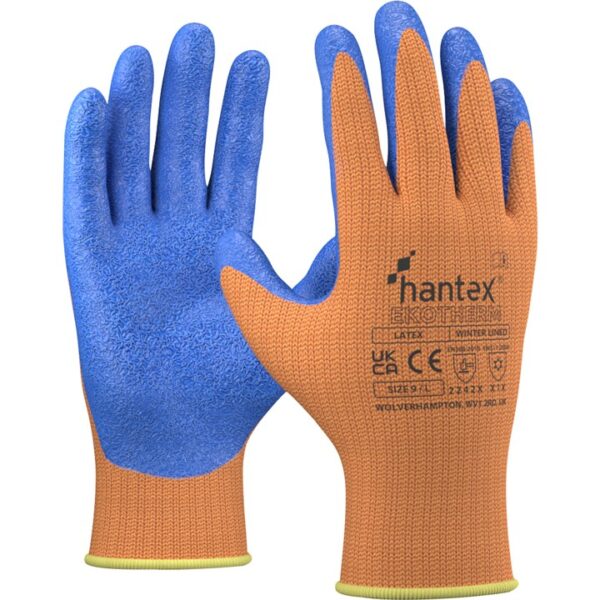 Ekotherm Thermal Hi-vis Orange/Blue latex palm coated gloves - 1 Pair - size 9