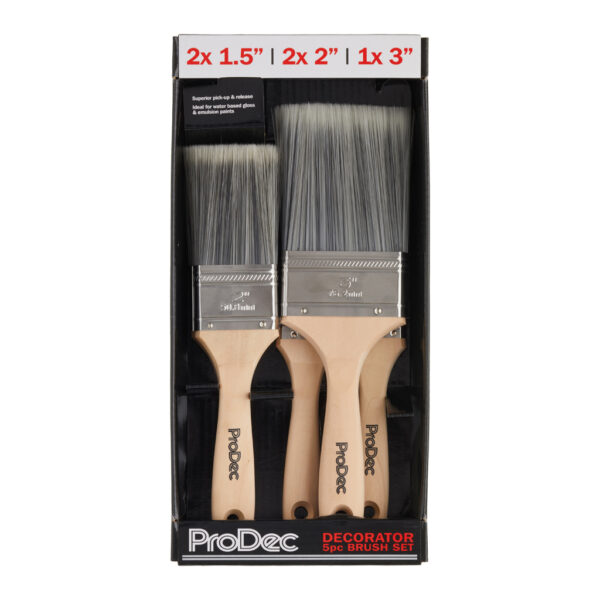 ProDec 5 Piece Decorator Paint Brush Set Trade Quality Synthetic