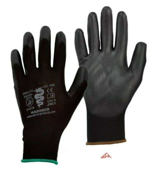 Warrior Black PU Grip Palm Builders Work Gloves