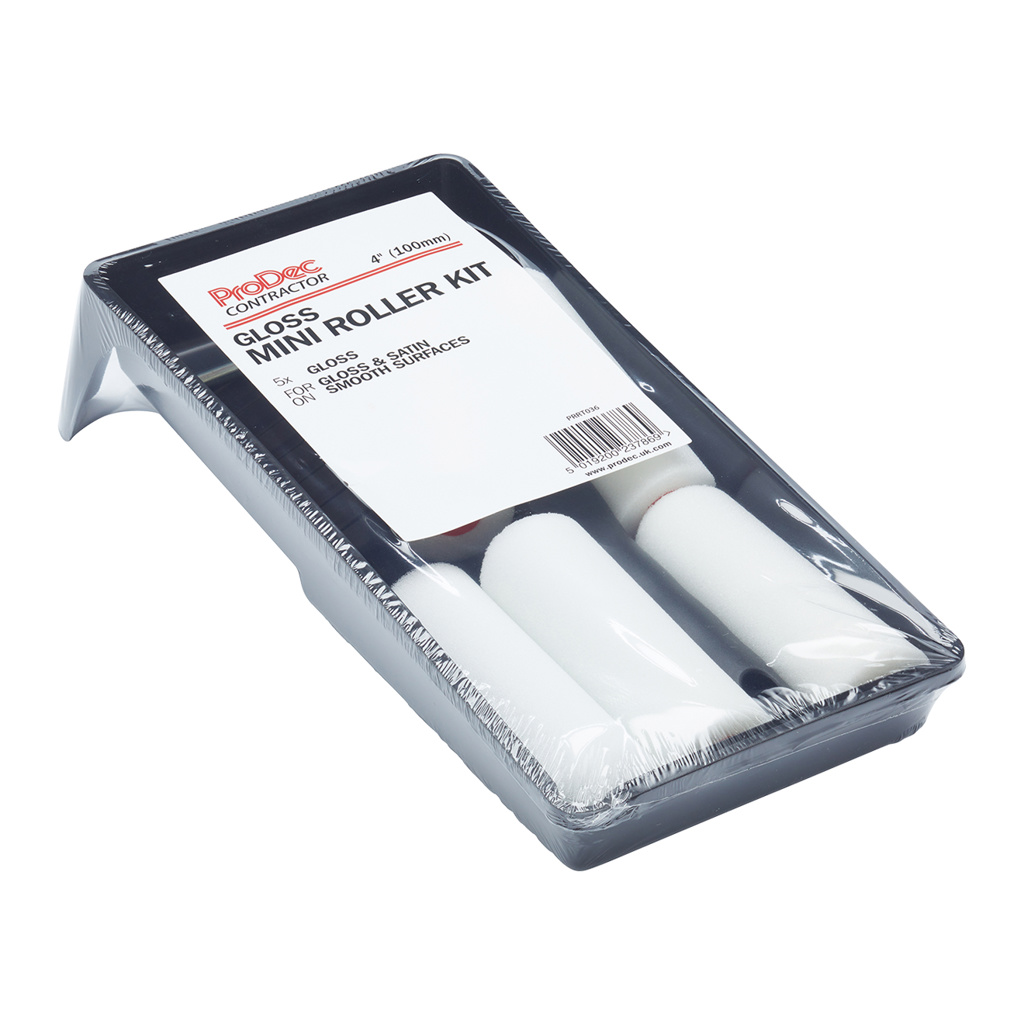 ProDec 4" Inch Gloss Satin Foam Mini Roller Paint Set - Image 4