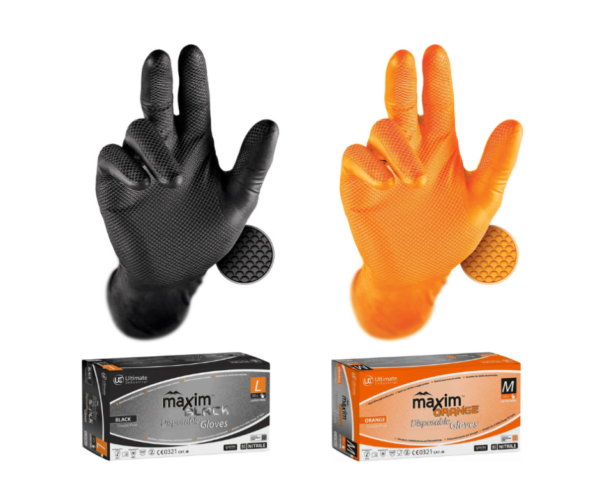 Maxim Heavy Duty Disposable Nitrile Fishscale Gloves Mechanic Car Valeting 50 Pack